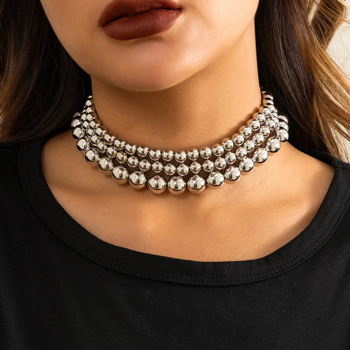 IngeSight.Z Vintage Exaggerated Plastic Big Ball Choker Necklace for Women