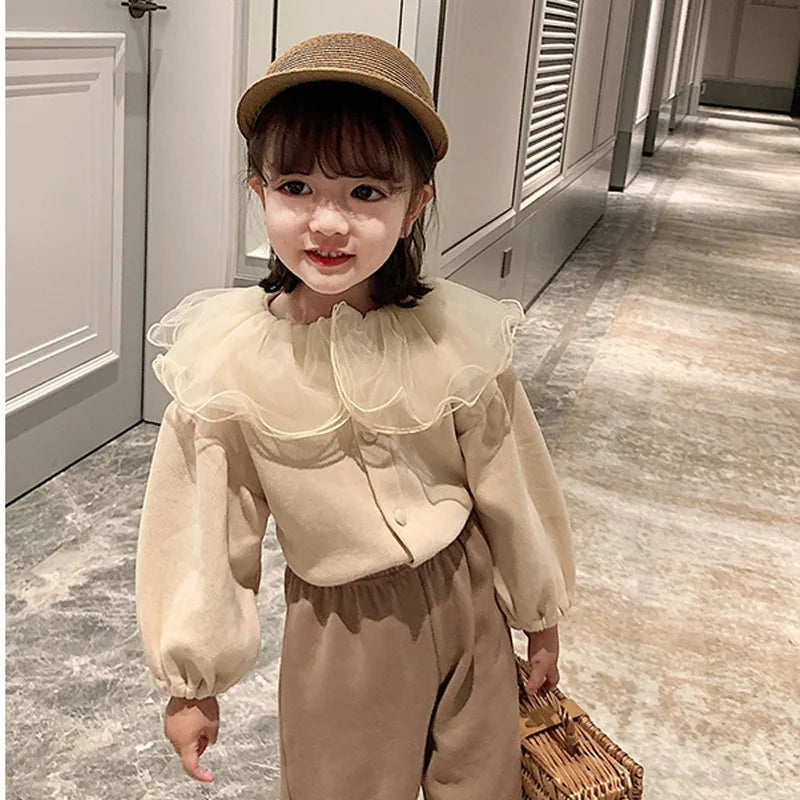 Girls Cardigan Jackets 2025 Fall Winter New Baby Cute Sweet Girls Clothing  Kids Children Top Lace Lapel Jacket For Girls Autumn