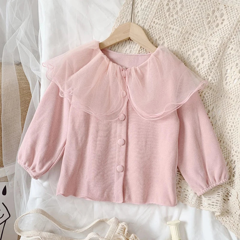 Girls Cardigan Jackets 2025 Fall Winter New Baby Cute Sweet Girls Clothing  Kids Children Top Lace Lapel Jacket For Girls Autumn