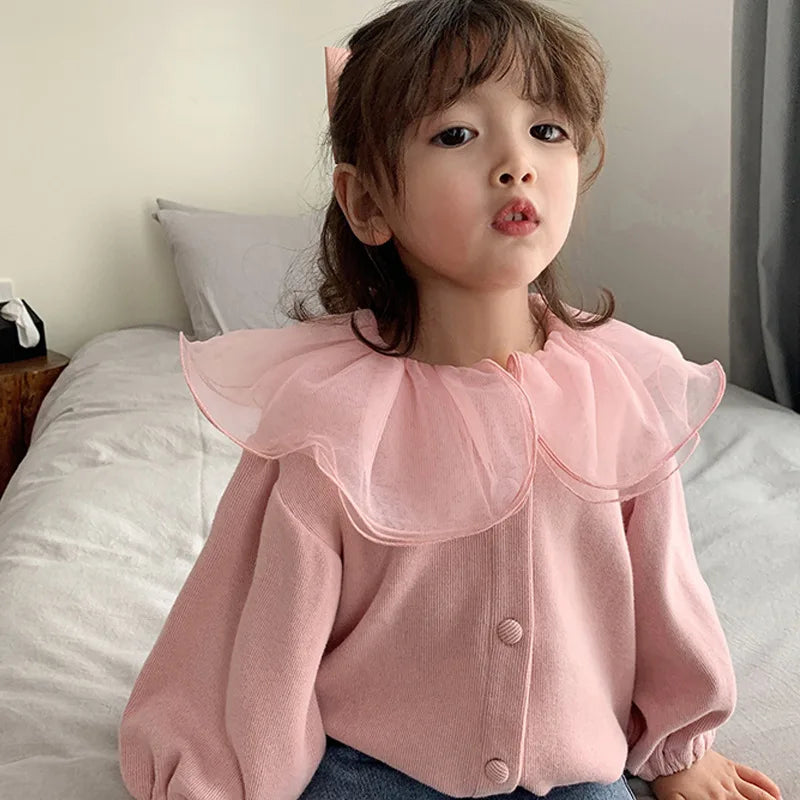 Girls Cardigan Jackets 2025 Fall Winter New Baby Cute Sweet Girls Clothing  Kids Children Top Lace Lapel Jacket For Girls Autumn