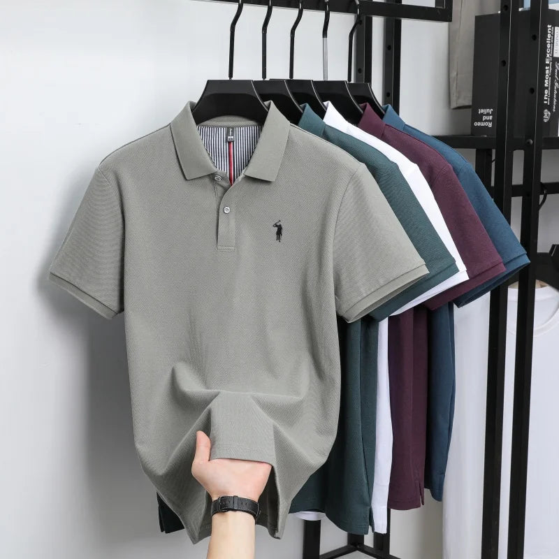 100% pure cotton men's breathable short sleeve T-shirt high-end luxury brand embroidered loose casual summer business polo shirt