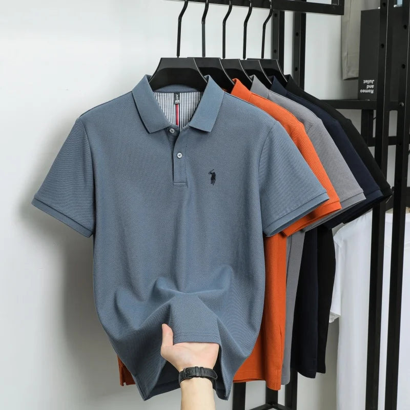 100% pure cotton men's breathable short sleeve T-shirt high-end luxury brand embroidered loose casual summer business polo shirt