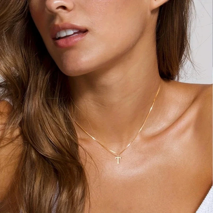 A-Z Initial Necklace for Women18K Gold Plated Necklace Cute Letter Stainless Steel .