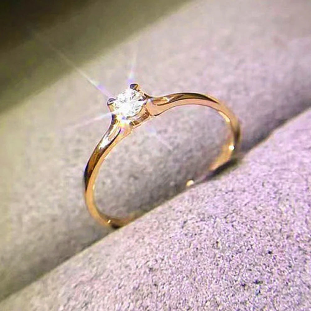 Huitan Minimalist Women's Wedding Rings with 4MM Cubic Zirconia Simple Elegant Female