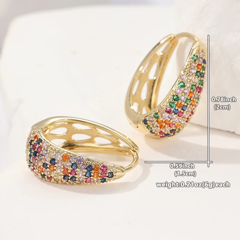 Luxurious Colored Synthetic Zirconia Inlaid Fashion Hoop Earrings for Women