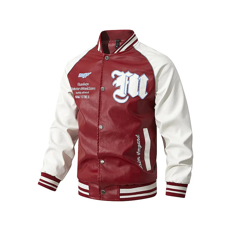 Men's Fashionable Versatile Embroidered PU Leather Baseball Jacket New 2025 Autumn Racing Suit Trendy And Stylish
