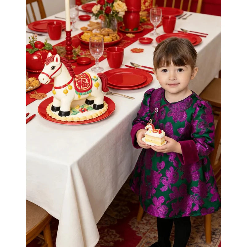 Girls'  Embroidered Tang Suit Velvet Sleeves High-Quality Princess Dress