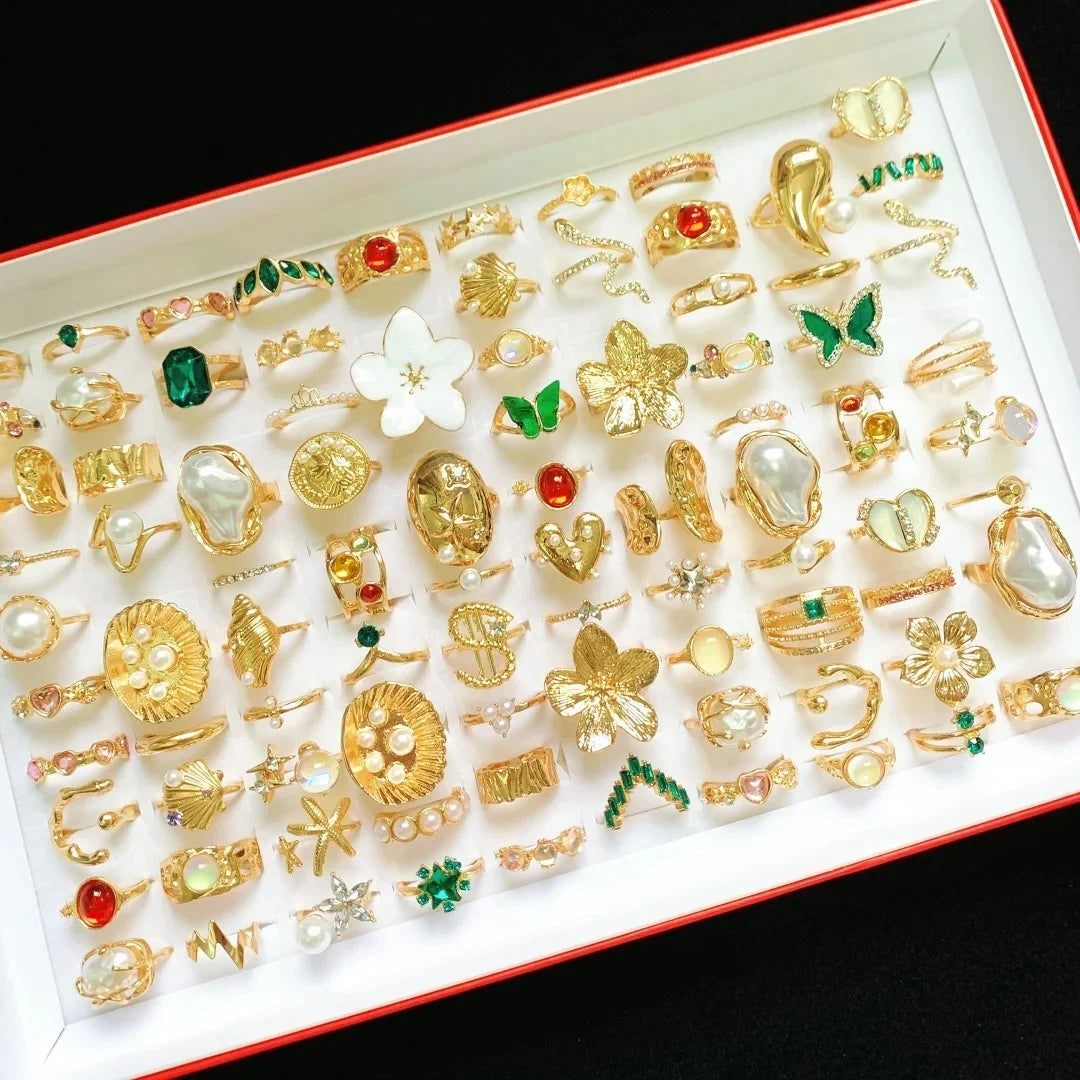 10/20/30Pieces Fashion Flowers Geometric Irregular Line Open Ring Set For Women Mix Style Trendy Jewelry Party Gifts