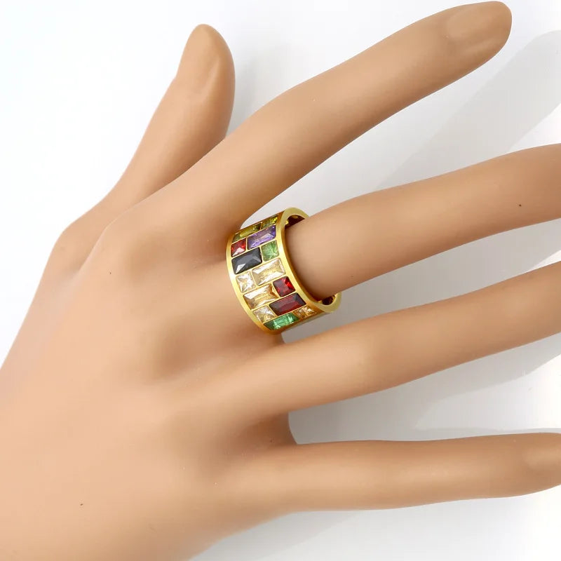 Multicolor Crystal For Women Anel 316L Stainless Steel Wedding Rings Female Rainbow Color Stone Anillo Fashion Jewelry