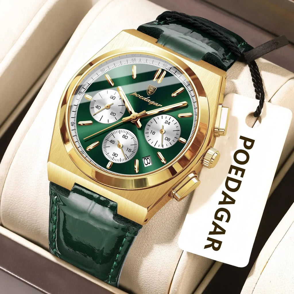 POEDAGAR Top Fashion Male Watch Waterproof Luminous Chronograph Date Quartz Men Wristwatch Leather Luxury Military Men's Watches
