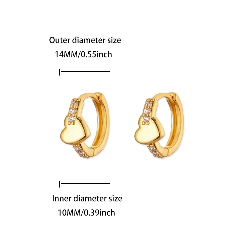 Hollow Zircon Heart Earrings For Women Stainless Steel Gold Color.