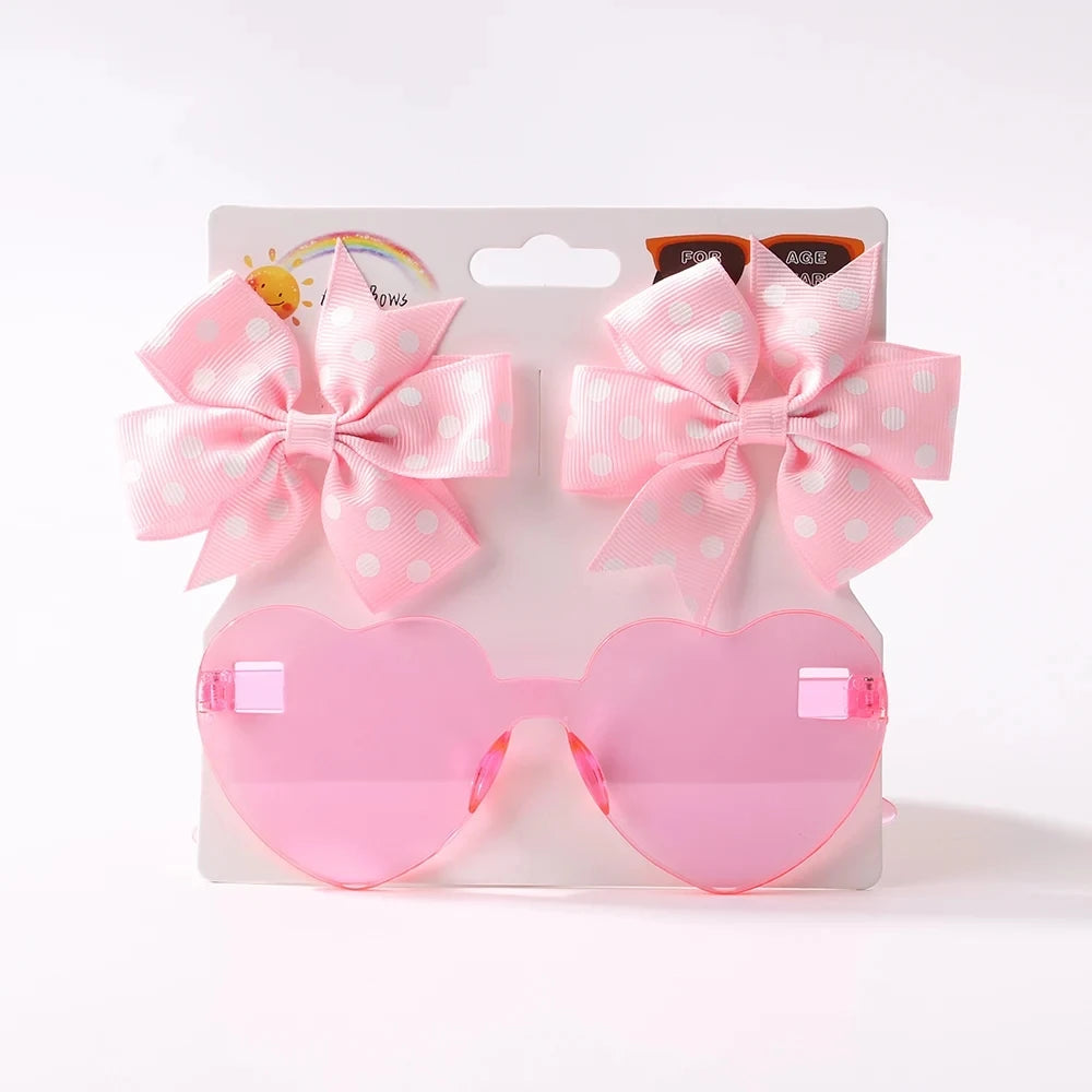 3Pcs/Pack Solid Dot Hair Bows Clip Girls Boutique Bowknot Hair Clips Kids Colorful Heart Sun Glasses Children Hair Accessories.