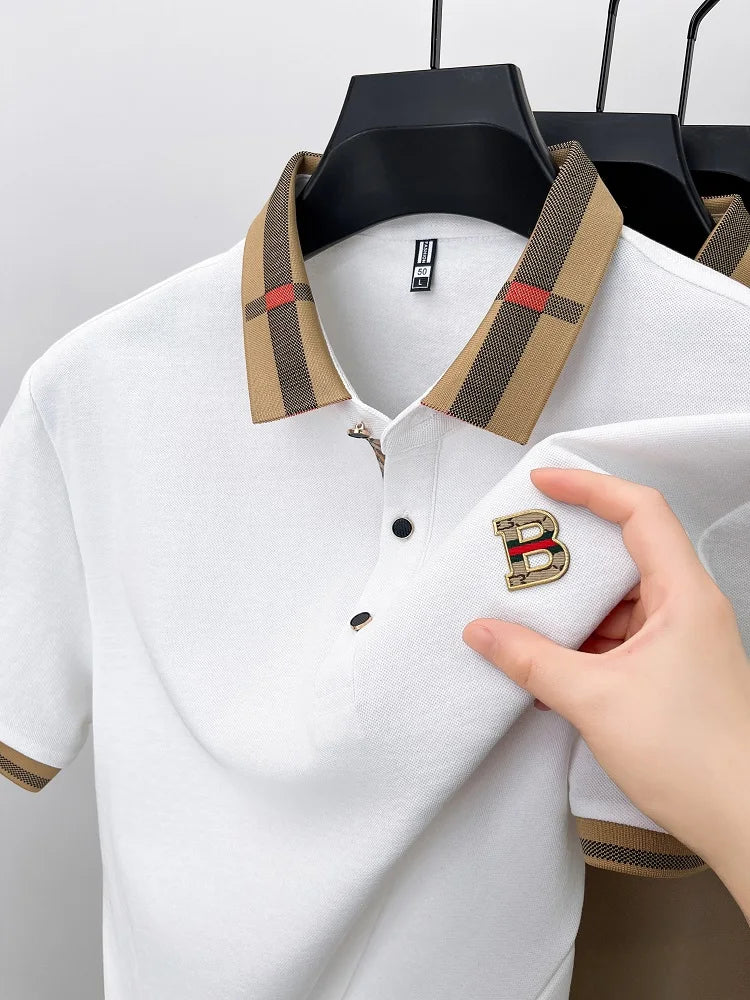 Luxury brand logo short sleeve polo shirt men summer new high-end silk cotton breathable Paul T-shirt fashion casual men's wear