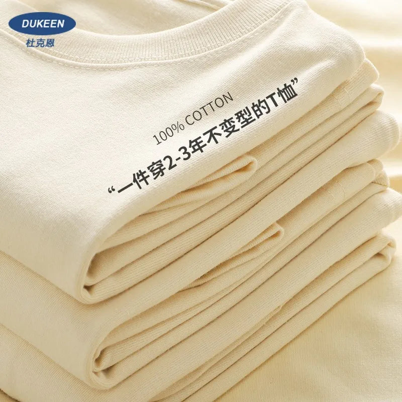 Dukeen 280gsm Oversized Heavy T-Shirt for Men Summer Short Sleeve Tee Cotton Solid Color Top Casual T Shirts One Piece