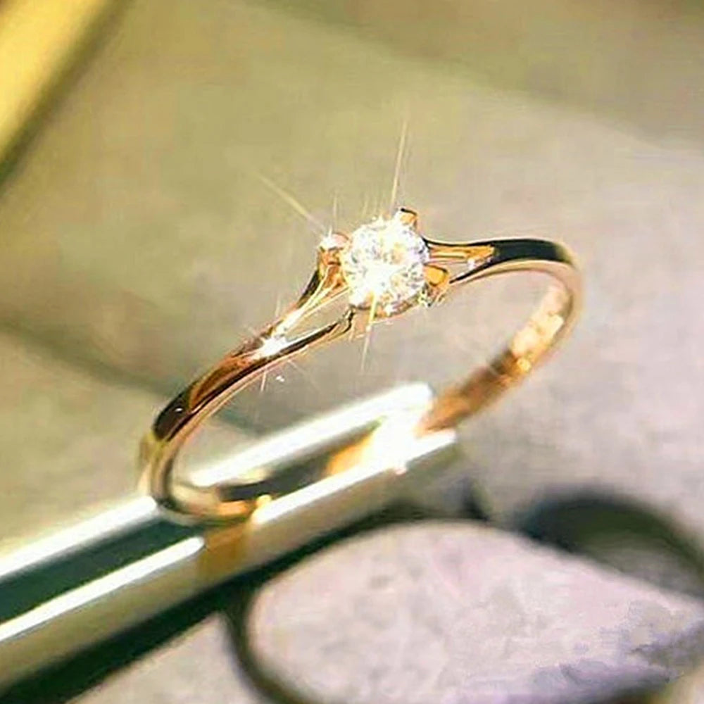 Huitan Minimalist Women's Wedding Rings with 4MM Cubic Zirconia Simple Elegant Female