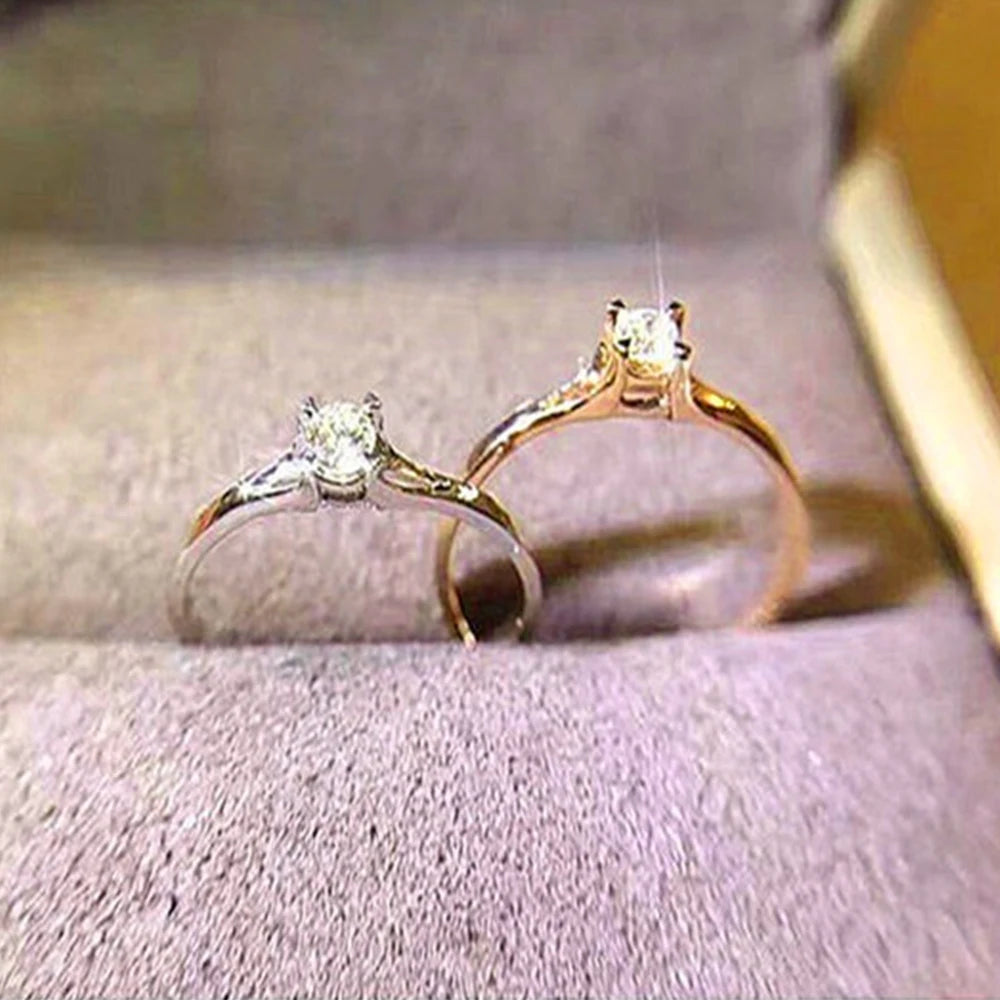 Huitan Minimalist Women's Wedding Rings with 4MM Cubic Zirconia Simple Elegant Female