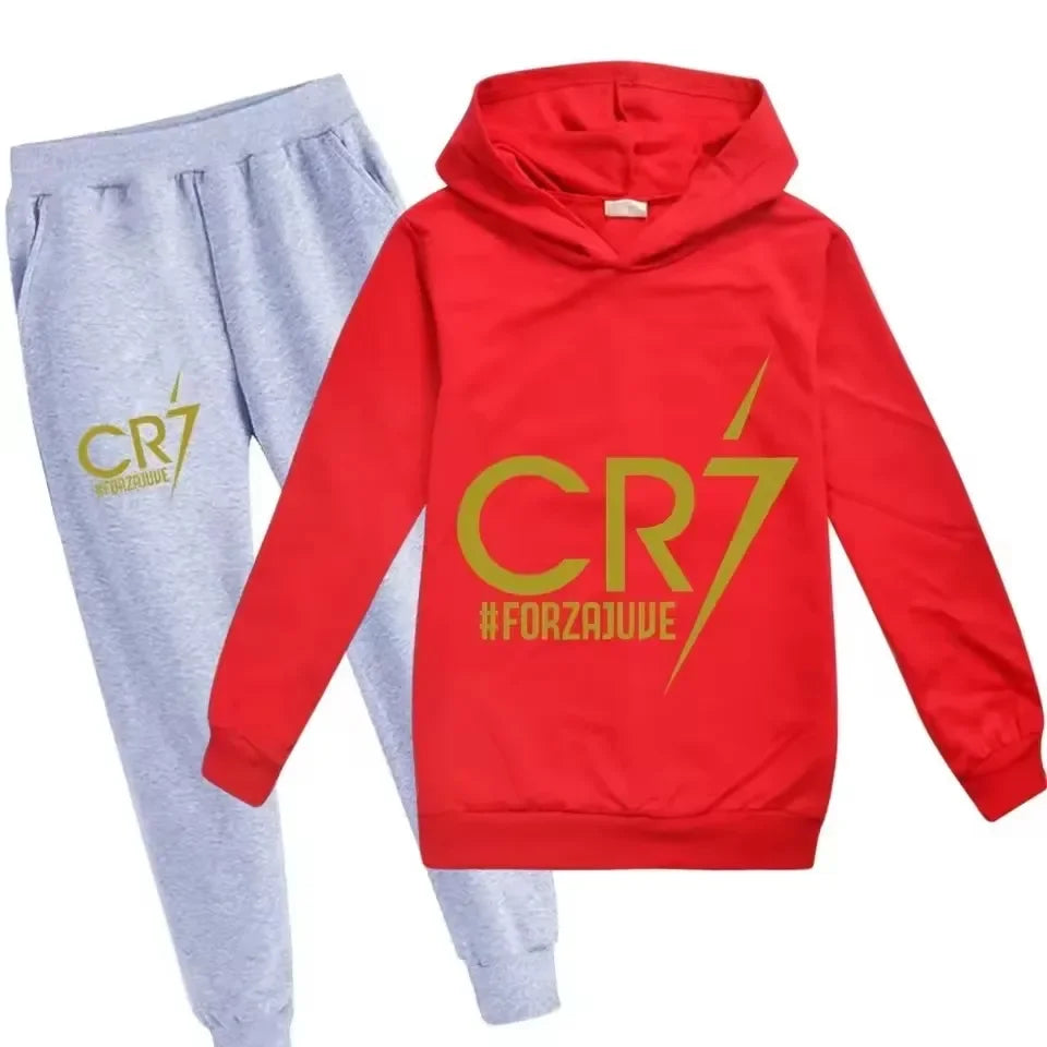 3-12 Years Spring Autumn Football CR7 Print Hoodie +Pants Suit Boy Sweatshirt 2pcs Sets Children Set Trousers Suits Kid Clothes