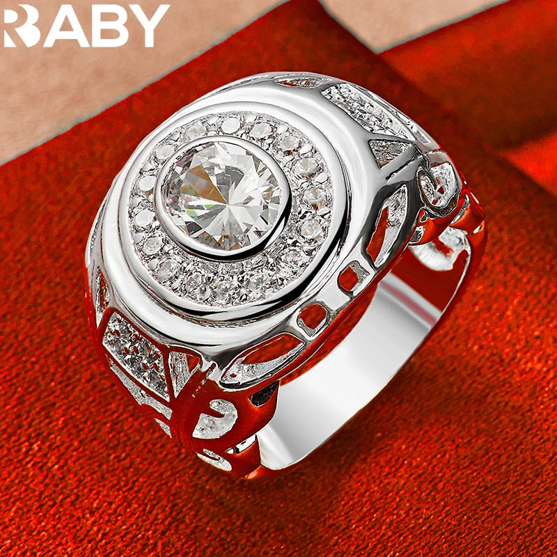 925 Sterling Silver 6-10 Size Rings For Women Man Round Large Zircon