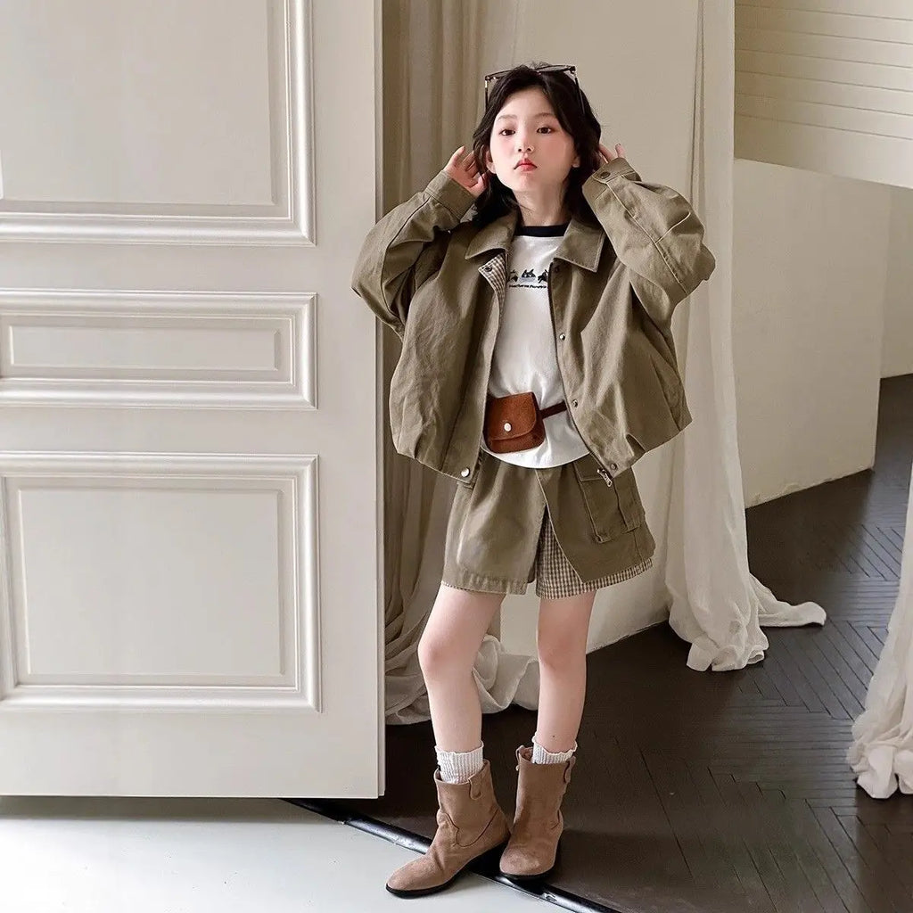 Girls Suit 2025 Autumn New Children's Clothing Korean Style Girl Baby Fashion Coat False Two Short Skirt Two Sets Casual Simple