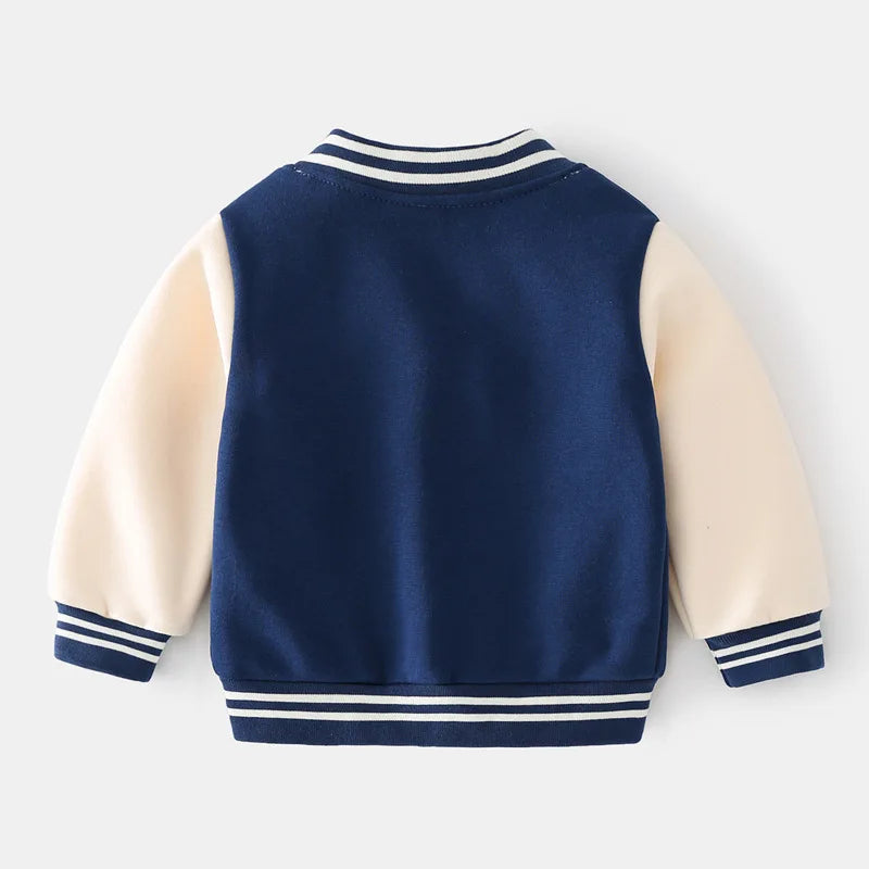 2025 Autumn Winter Boys Zipper Jacket Kids Fleece Outerwear Baby Embroidery Letters Baseball Uniform Children V-Neck Casual Top