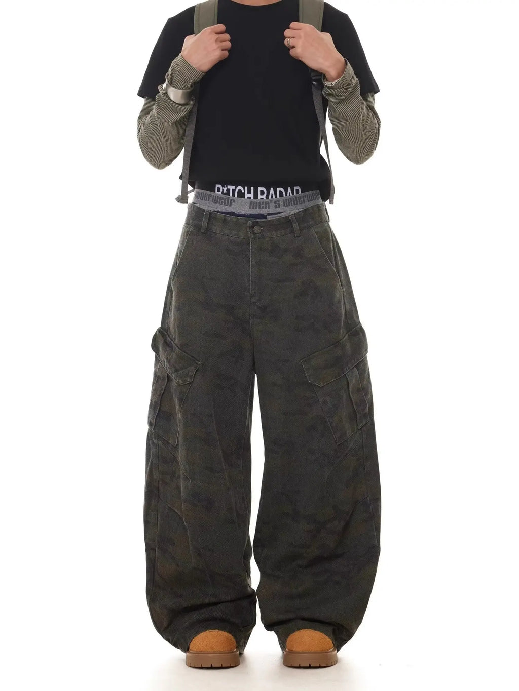 American Retro Multi-pocket Camouflage Silhouette Scimitar Jeans Niche Baggy Wide-leg Sickle Casual Pants Hoodies Men's Clothing