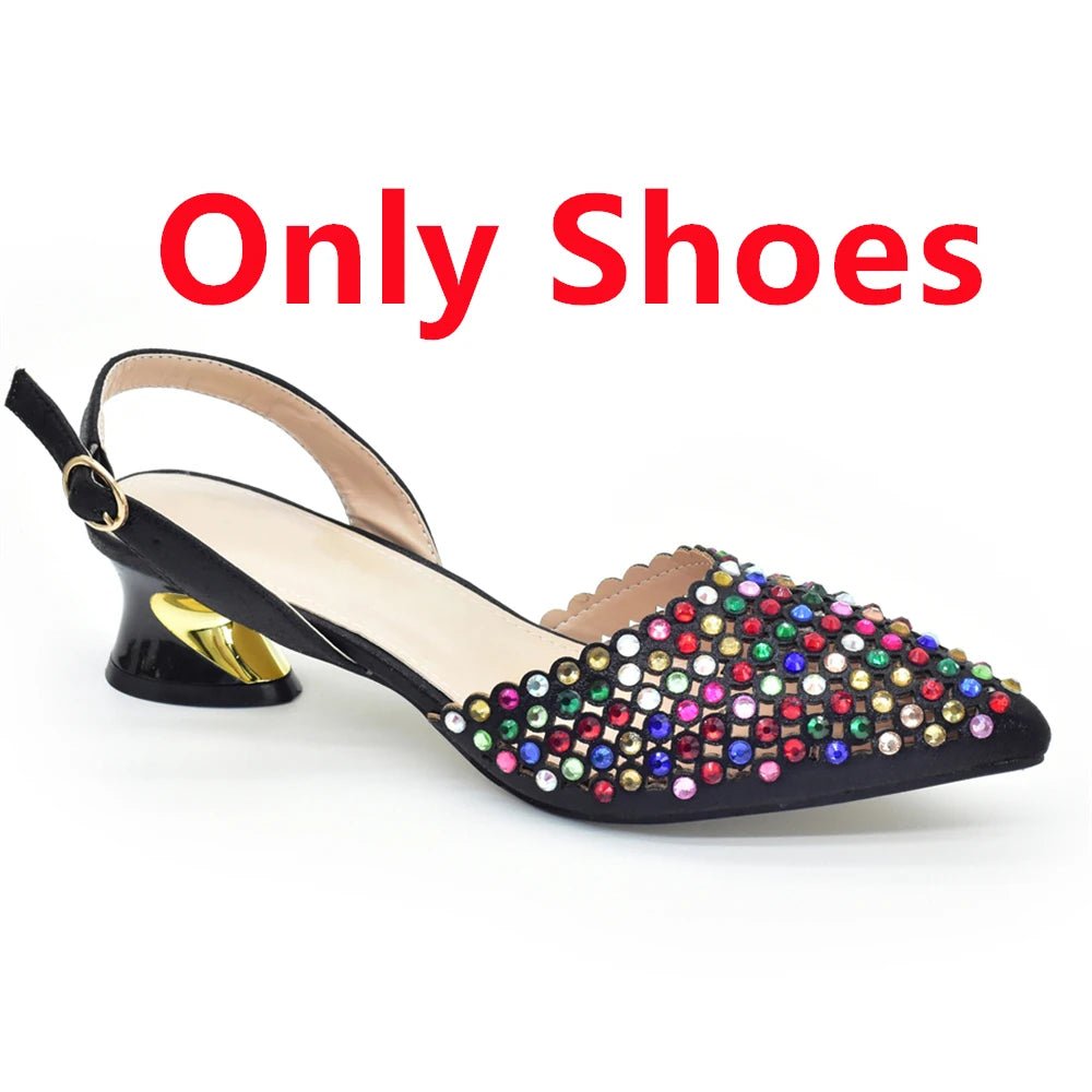 New Fashion Gold Color Shoes and Bags To Match Set Nigeria Party Women's Wedding Bag and Shoe Set Decorated with Rhinestone