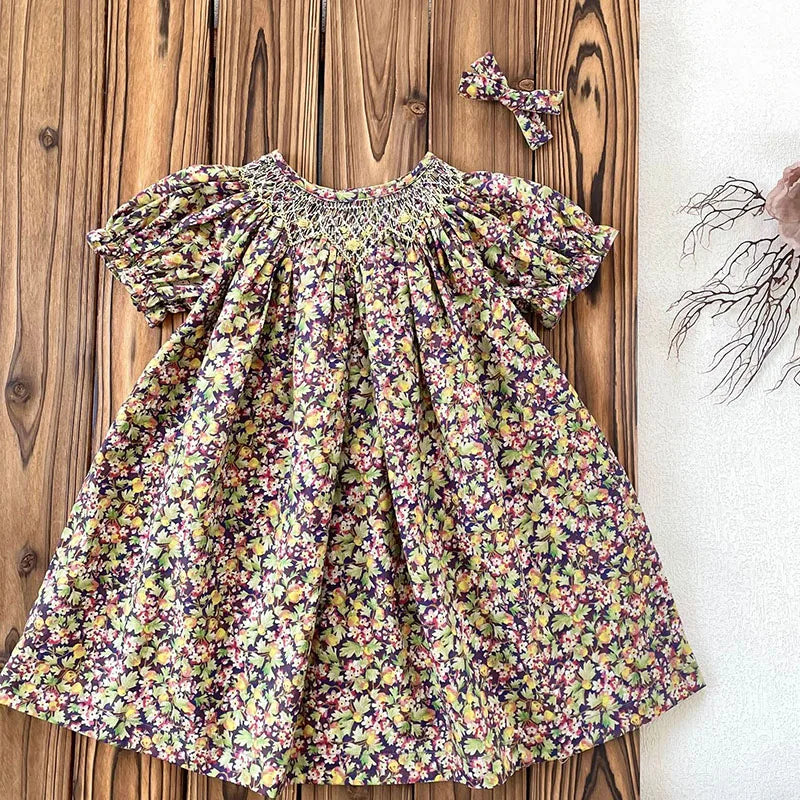 2025 New Summer Sister Clothing 1-6Yrs Kids Princess Dresses Short Sleeved Cotton Print Baby Girl Birthday Party Wedding Dress