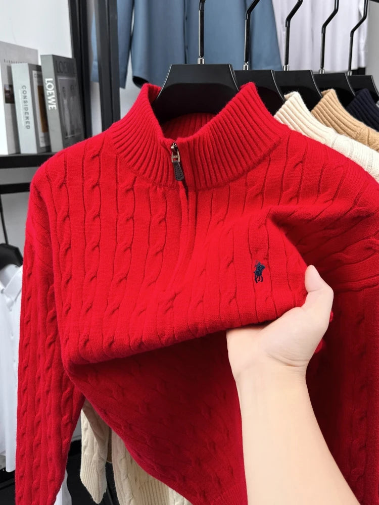 Luxury Pony Embroidery Designer Brand Sweater Men New Fashion Jacquard Paul Casual Half Zipper Stand up Collar knitted pullover