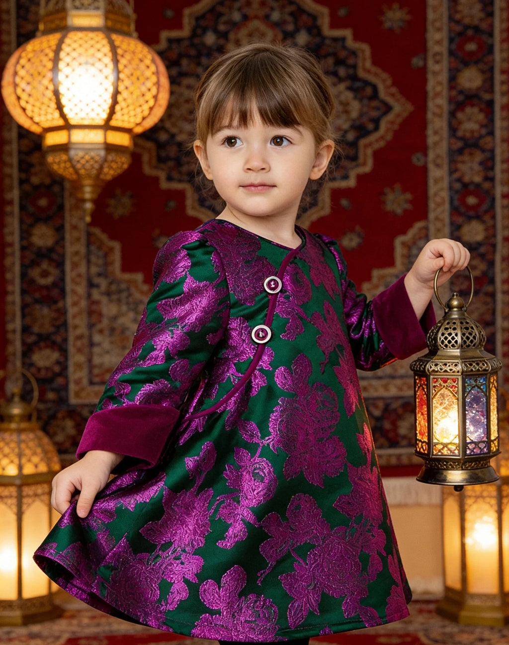 Girls'  Embroidered Tang Suit Velvet Sleeves High-Quality Princess Dress