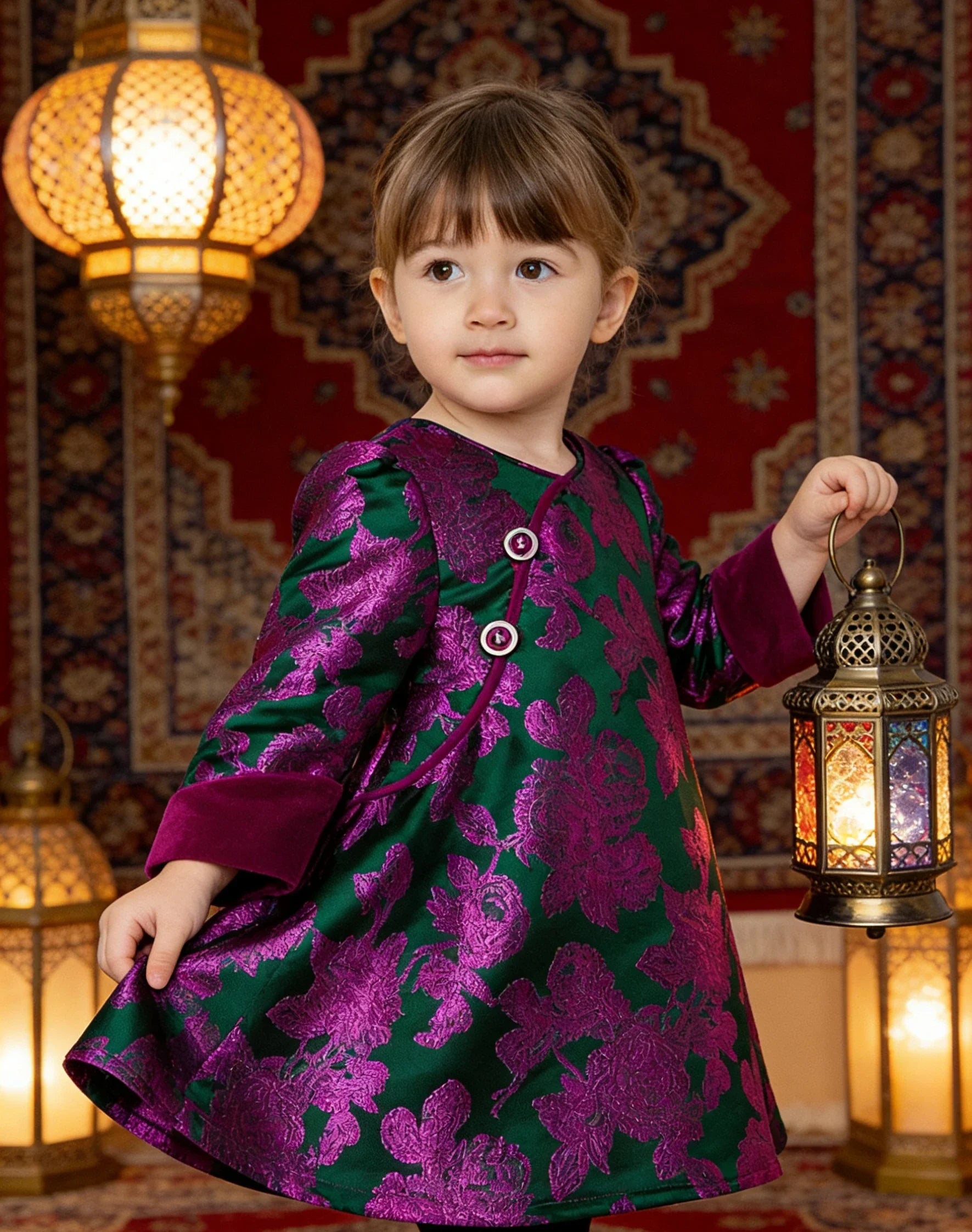 Girls'  Embroidered Tang Suit Velvet Sleeves High-Quality Princess Dress