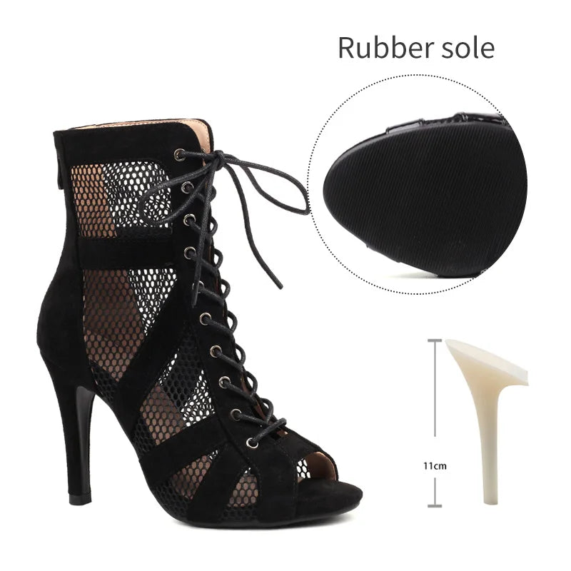 Girls Latin Dance Shoes Women Modern Dance Salsa High-Top Sandals Dance Hall Shoes Ladies Fashion Sexy High-Heeled Suede Boots