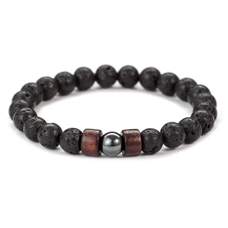 8mm Volcanic Stone Bracelet for Men Lava Wooden Beads