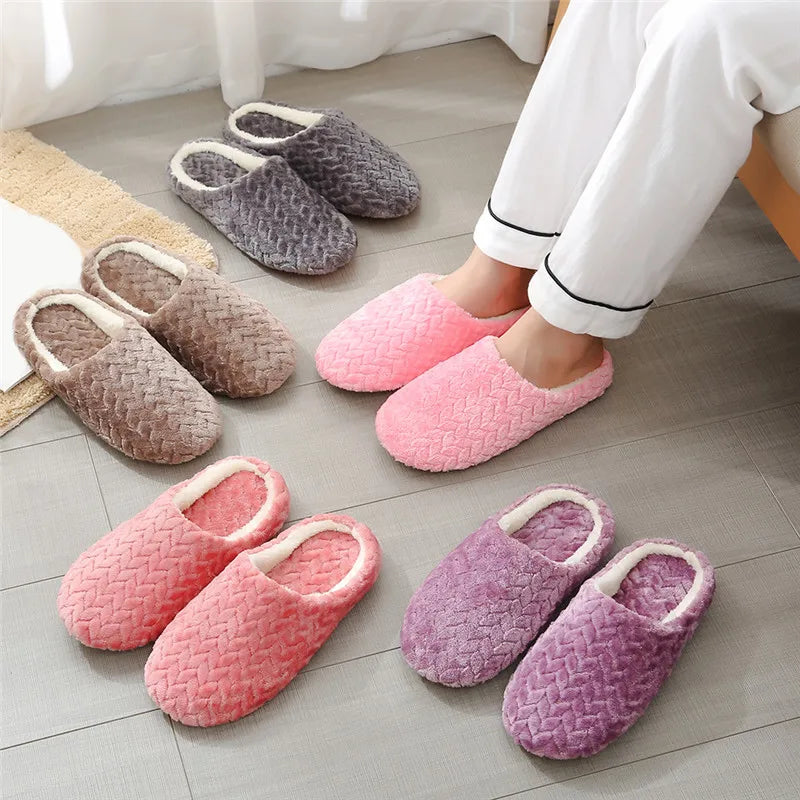 Women Winter Home Fur Slippers Cartoon Cat Non-Slip Soft Warm House Indoor Bedroom