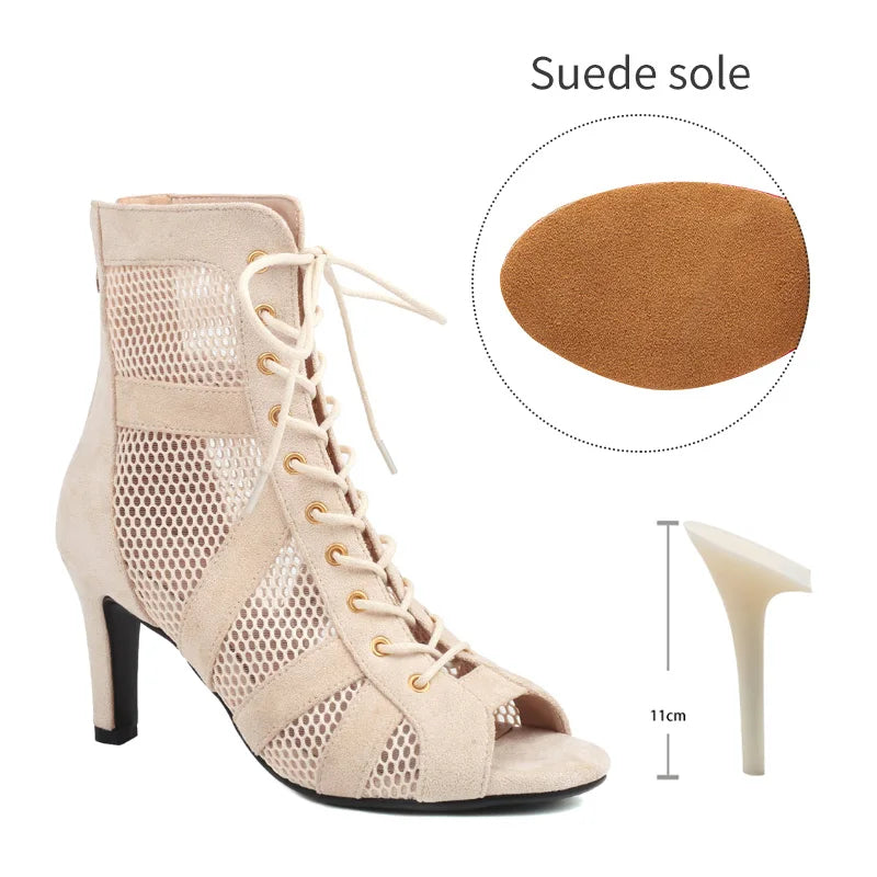Girls Latin Dance Shoes Women Modern Dance Salsa High-Top Sandals Dance Hall Shoes Ladies Fashion Sexy High-Heeled Suede Boots