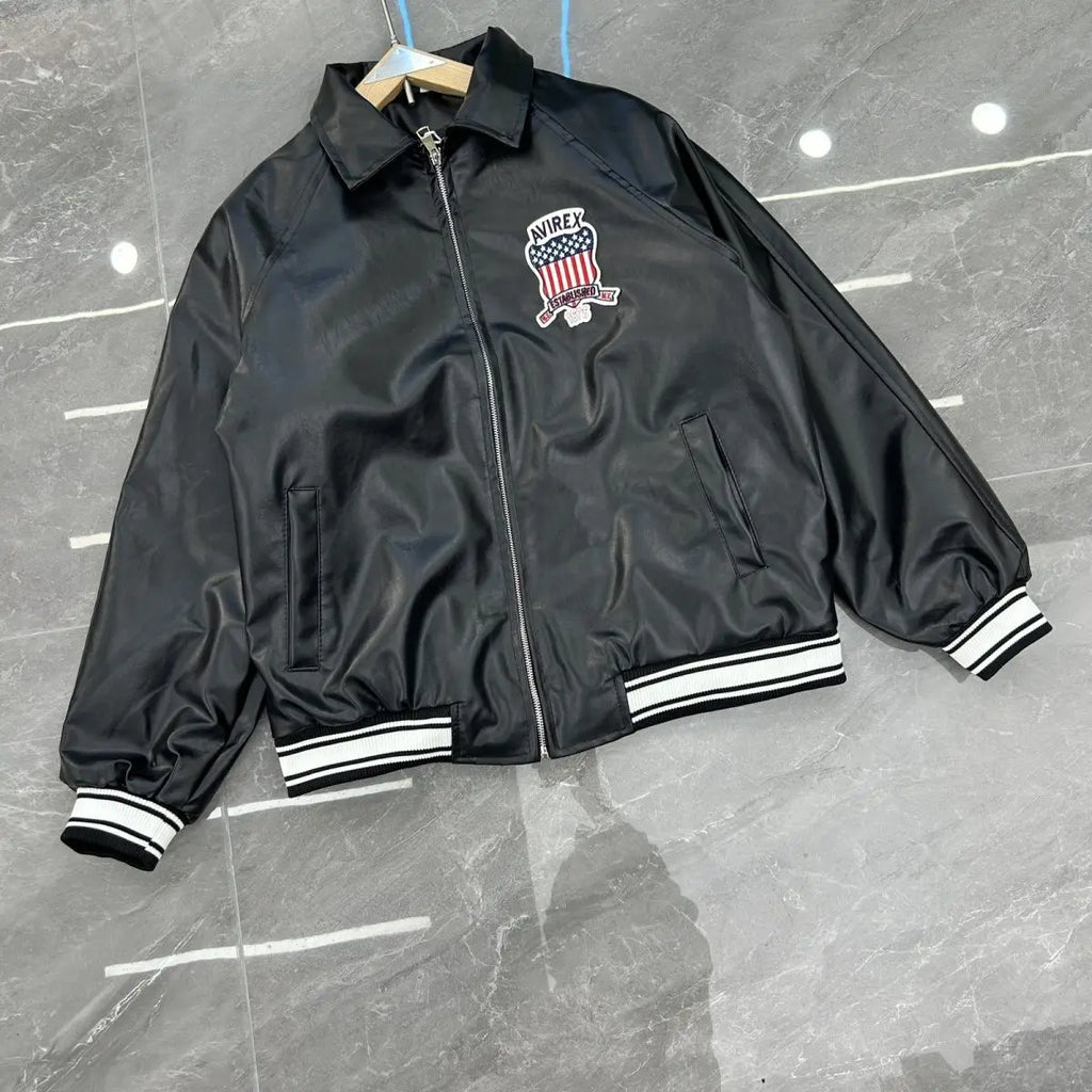 Hip hop american functional style letter embroidered leather jacket loose couple short winter jacket men y2k men clothing