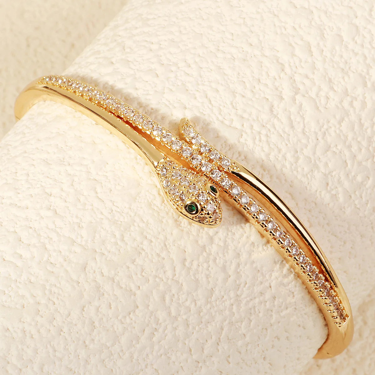 Miallo Trendy Copper Zircon Snake Bracelet 18K Gold Plated Crystal Animal Open Bangle Fashion Wedding Party Jewelry Accessories