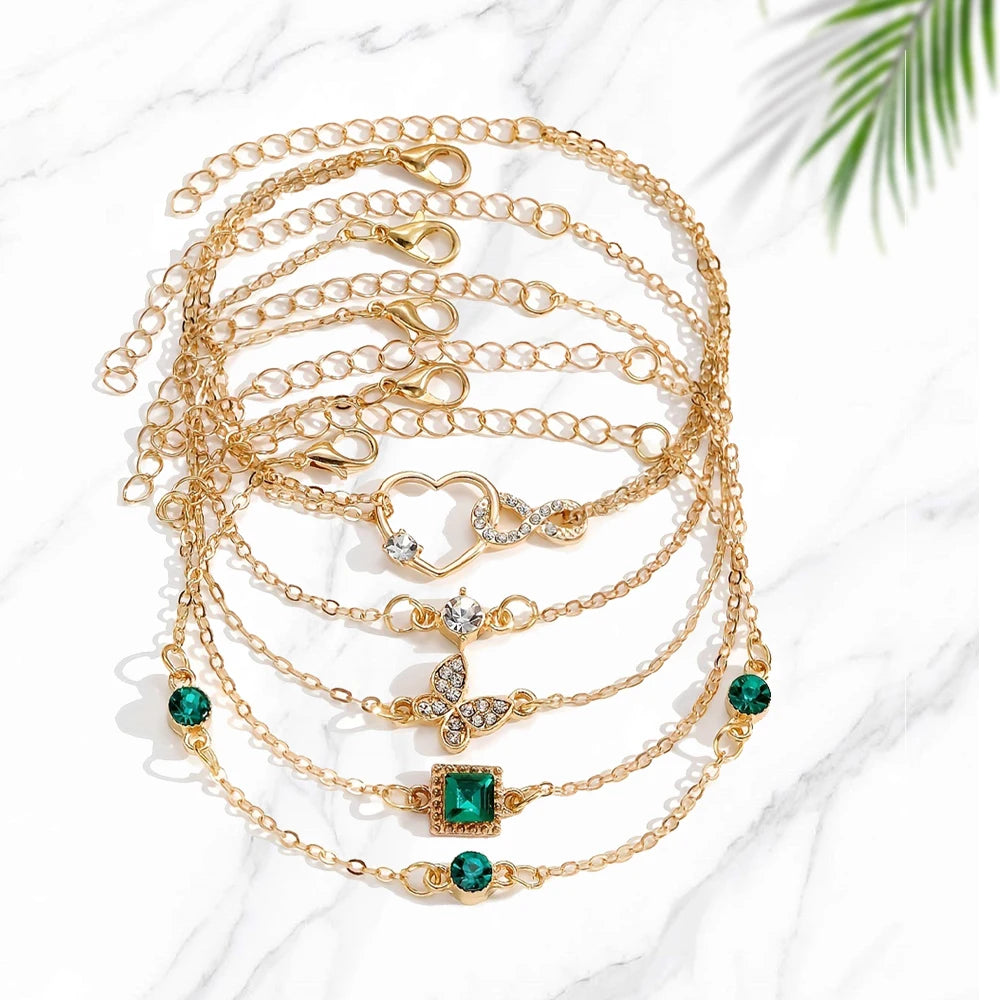 Eterna Set -5pcs Vintage-Inspired Bracelet Set with Sparkling Rhinestones -