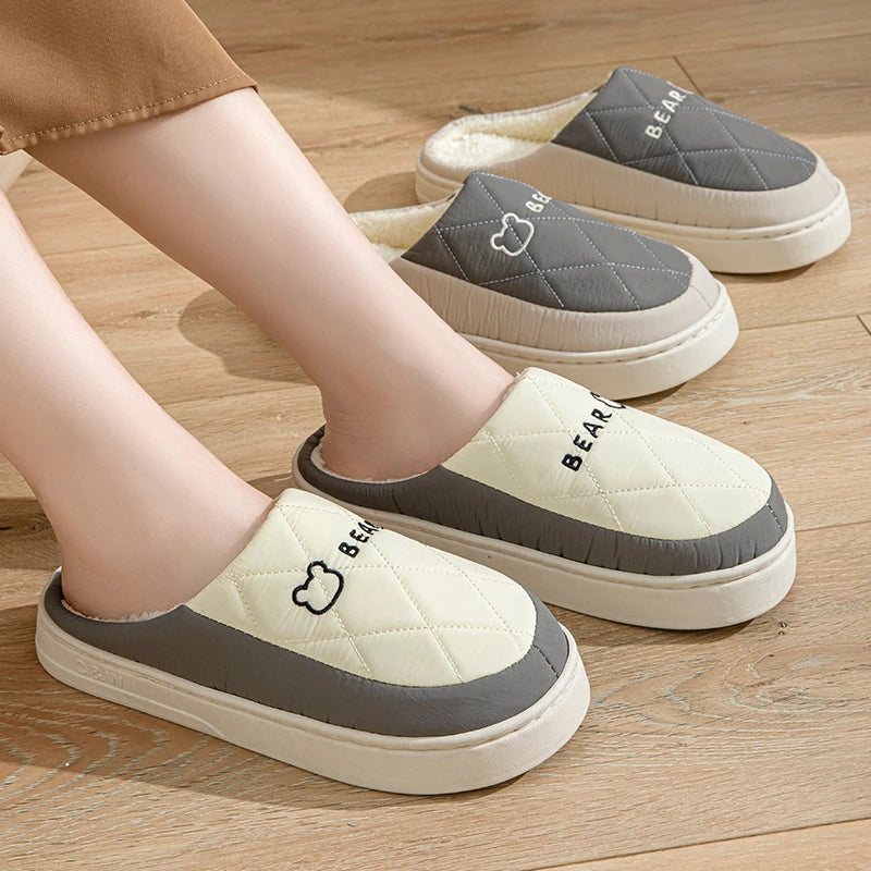 Women's Men's Thick Soft Bottom Home Slippers Household Plush Slippers Anti-slip Thermal Slippers Indoor Winter Couples Shoes