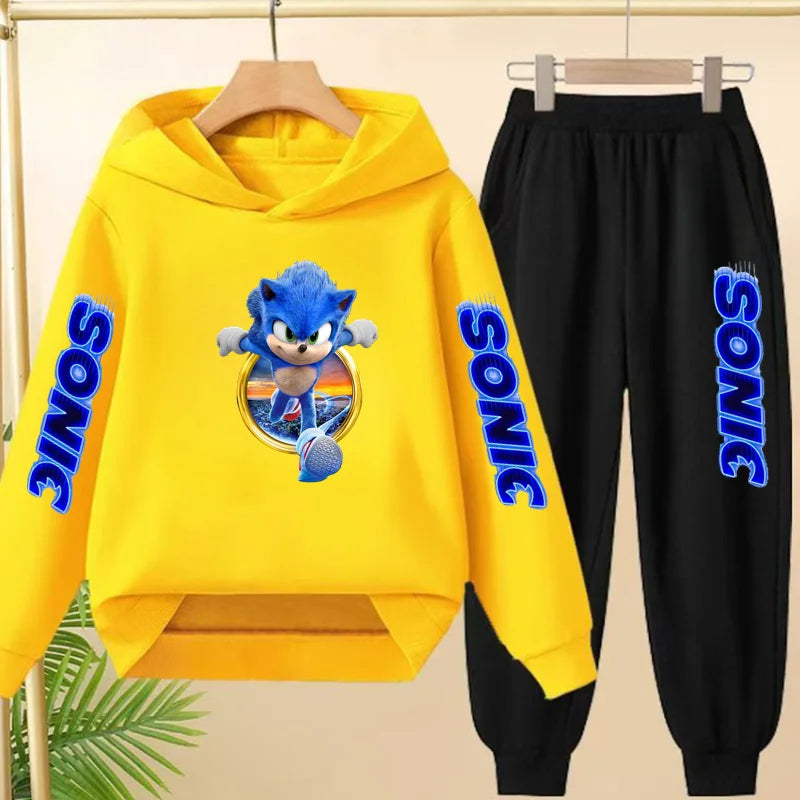Kids 3-12Yrs Autumn Hoodie Anime Products Clothing Sports Pullover Sweatshirt+Pants Two-Piece Set Boys Girls Toddler Leisure Set