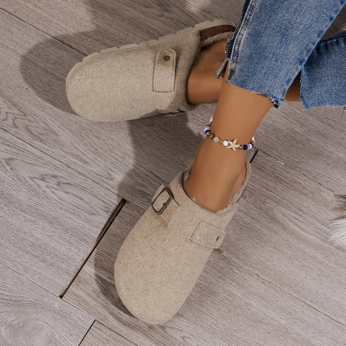 Women's Winter Casual Soft Comfortable Warm Anti-Slip Slip-On Plush Slippers Covered Toe Home Slippers