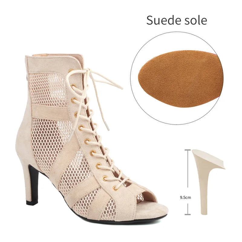 Girls Latin Dance Shoes Women Modern Dance Salsa High-Top Sandals Dance Hall Shoes Ladies Fashion Sexy High-Heeled Suede Boots