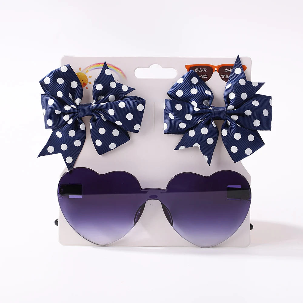 3Pcs/Pack Solid Dot Hair Bows Clip Girls Boutique Bowknot Hair Clips Kids Colorful Heart Sun Glasses Children Hair Accessories.