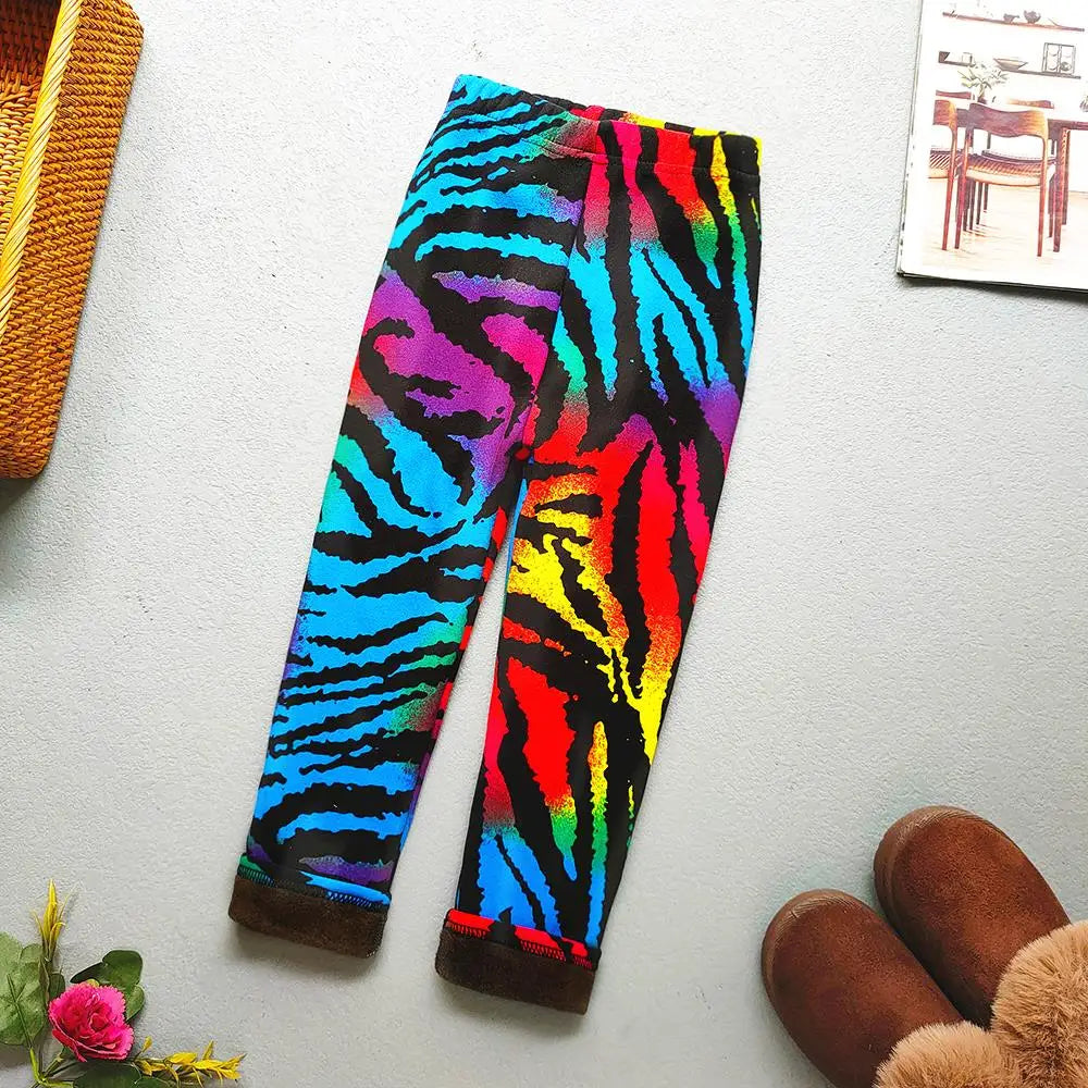 Autumn Winter Print Flowers Thick Warm Kids Toddler Baby Girls Leggings Children's Pants