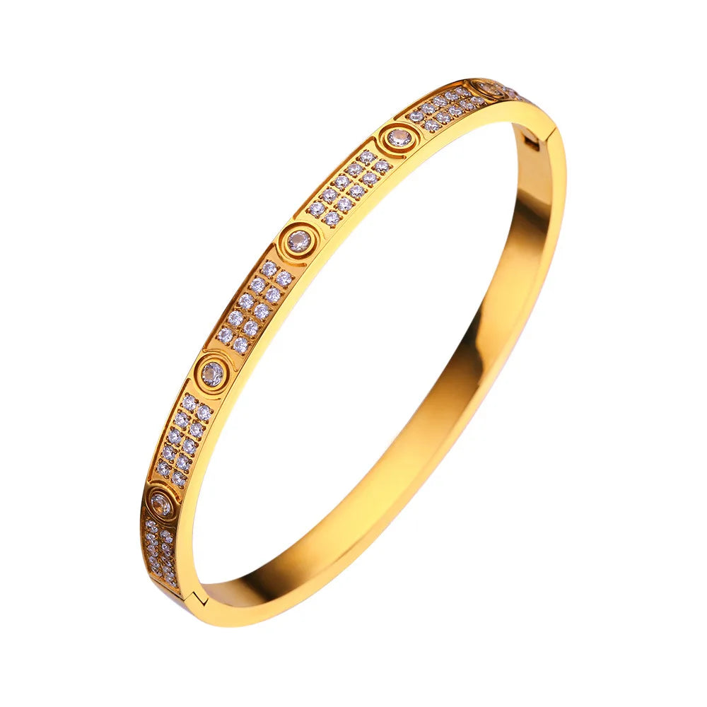 2023 New Design Gold Color Zircon And Cross Nut Nail Bracelet Gold & Bangle For Woman Stainless Steel Screw Brand Jewelry