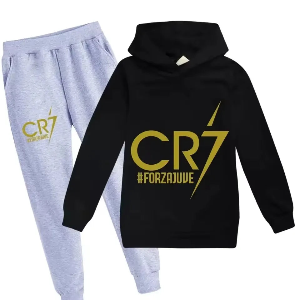 3-12 Years Spring Autumn Football CR7 Print Hoodie +Pants Suit Boy Sweatshirt 2pcs Sets Children Set Trousers Suits Kid Clothes