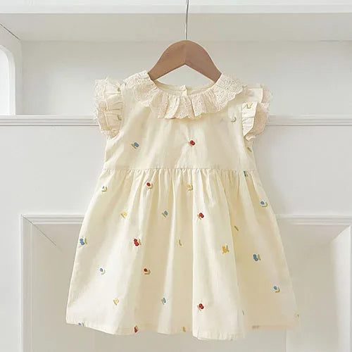 2025 New Summer Sister Clothing 1-6Yrs Kids Princess Dresses Short Sleeved Cotton Print Baby Girl Birthday Party Wedding Dress