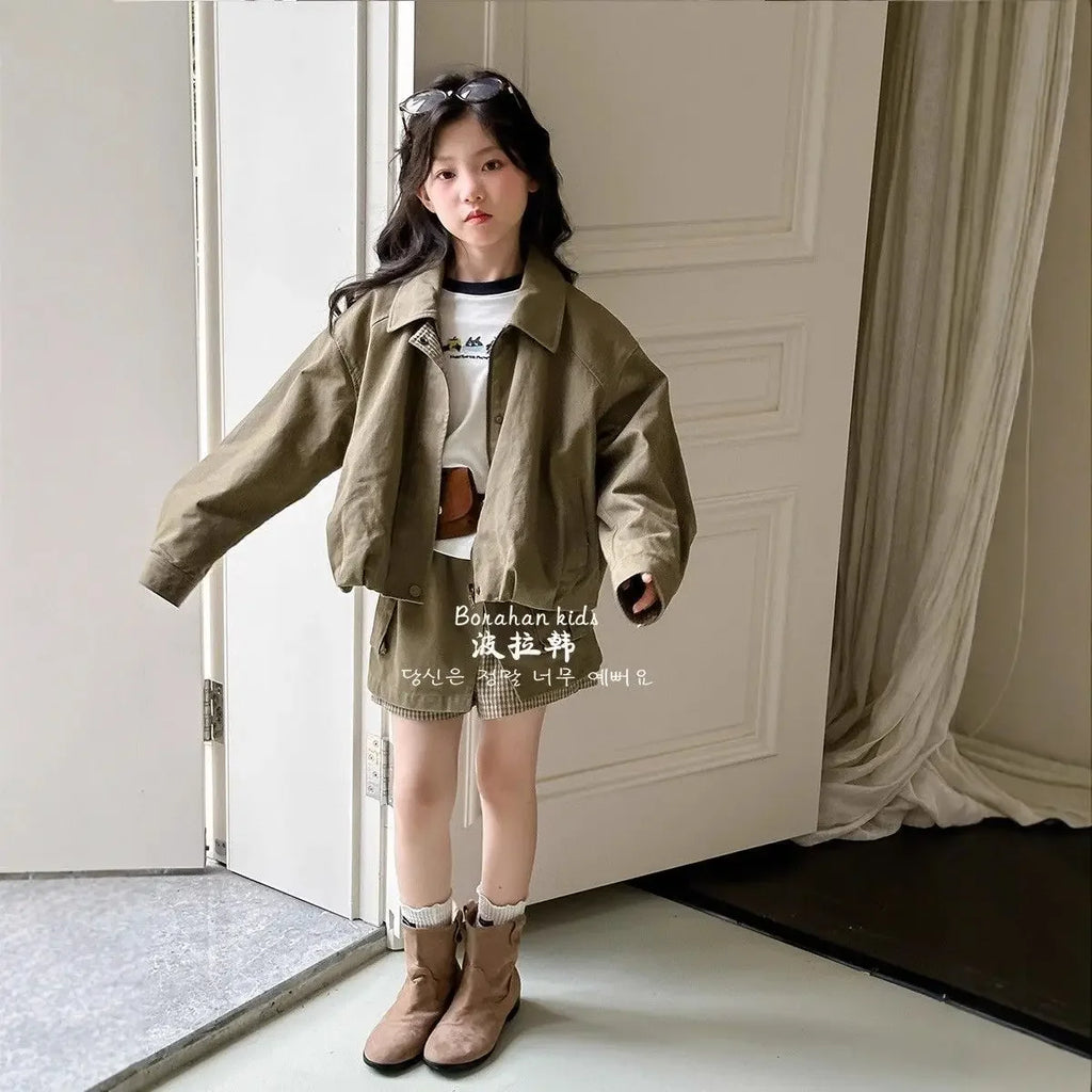 Girls Suit 2025 Autumn New Children's Clothing Korean Style Girl Baby Fashion Coat False Two Short Skirt Two Sets Casual Simple