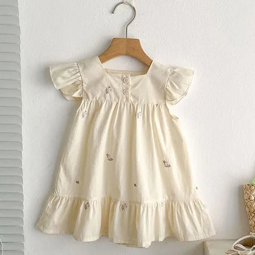 2025 New Summer Sister Clothing 1-6Yrs Kids Princess Dresses Short Sleeved Cotton Print Baby Girl Birthday Party Wedding Dress
