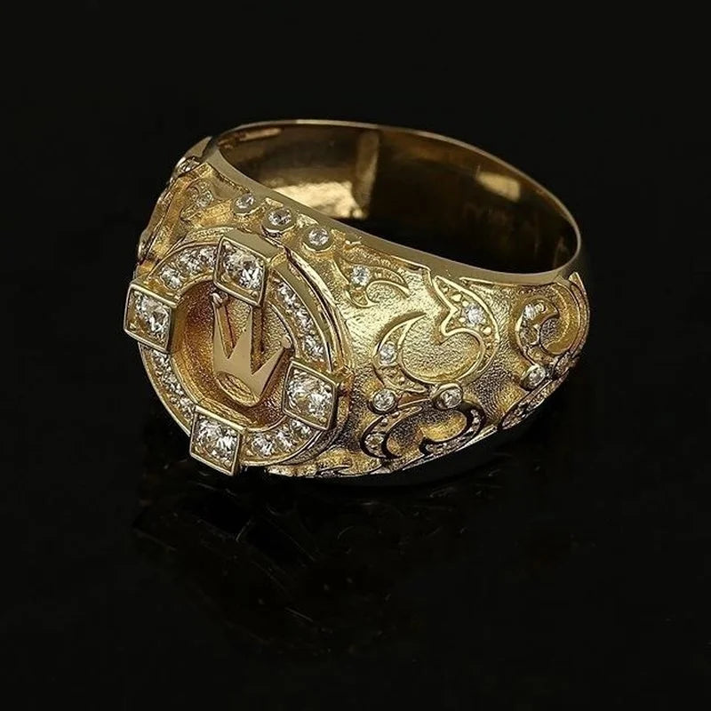 Classic Gold Color Rings for Men Gold Colors Inlaid with White Zircon .