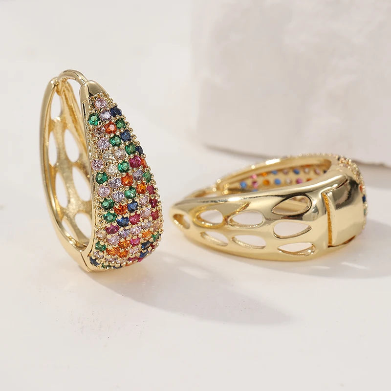 Luxurious Colored Synthetic Zirconia Inlaid Fashion Hoop Earrings for Women